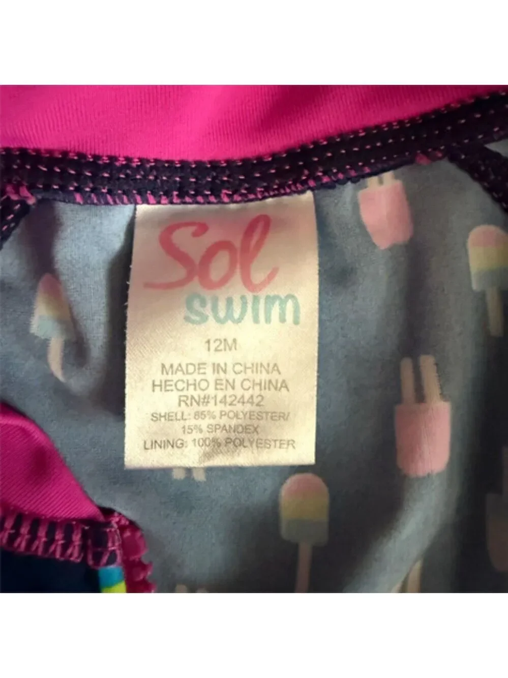 Sol Swim One Piece Zipper Front Ice Cycle Print Swimsuit Size 12 Months